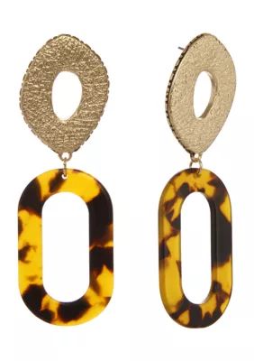 Erica Lyons Women Gold Tone Drop Pierced Earrings With Oval Rein Tortoise Ring - - | Belk