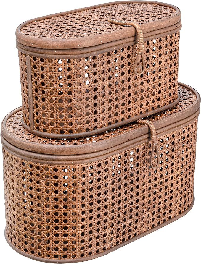 Creative Co-Op Modern Decorative Oval Woven Rattan, Set of 2 Sizes, Dark Brown Finish Storage Box | Amazon (US)