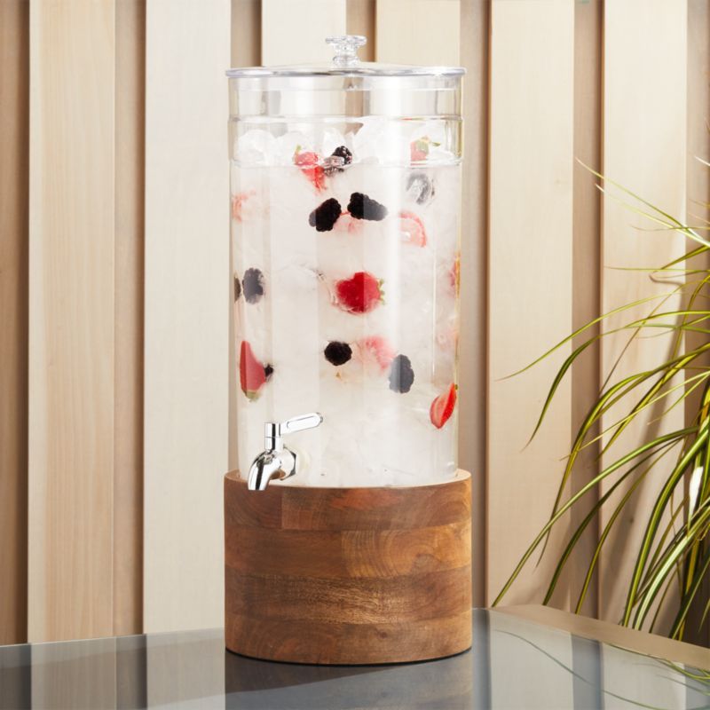 Claro Acrylic Drink Dispenser with Brooks Wood Stand + Reviews | Crate and Barrel | Crate & Barrel