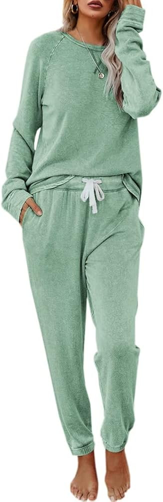 Eurivicy Women's Solid Sweatsuit Set 2 Piece Long Sleeve Pullover and Drawstring Sweatpants Sport... | Amazon (US)