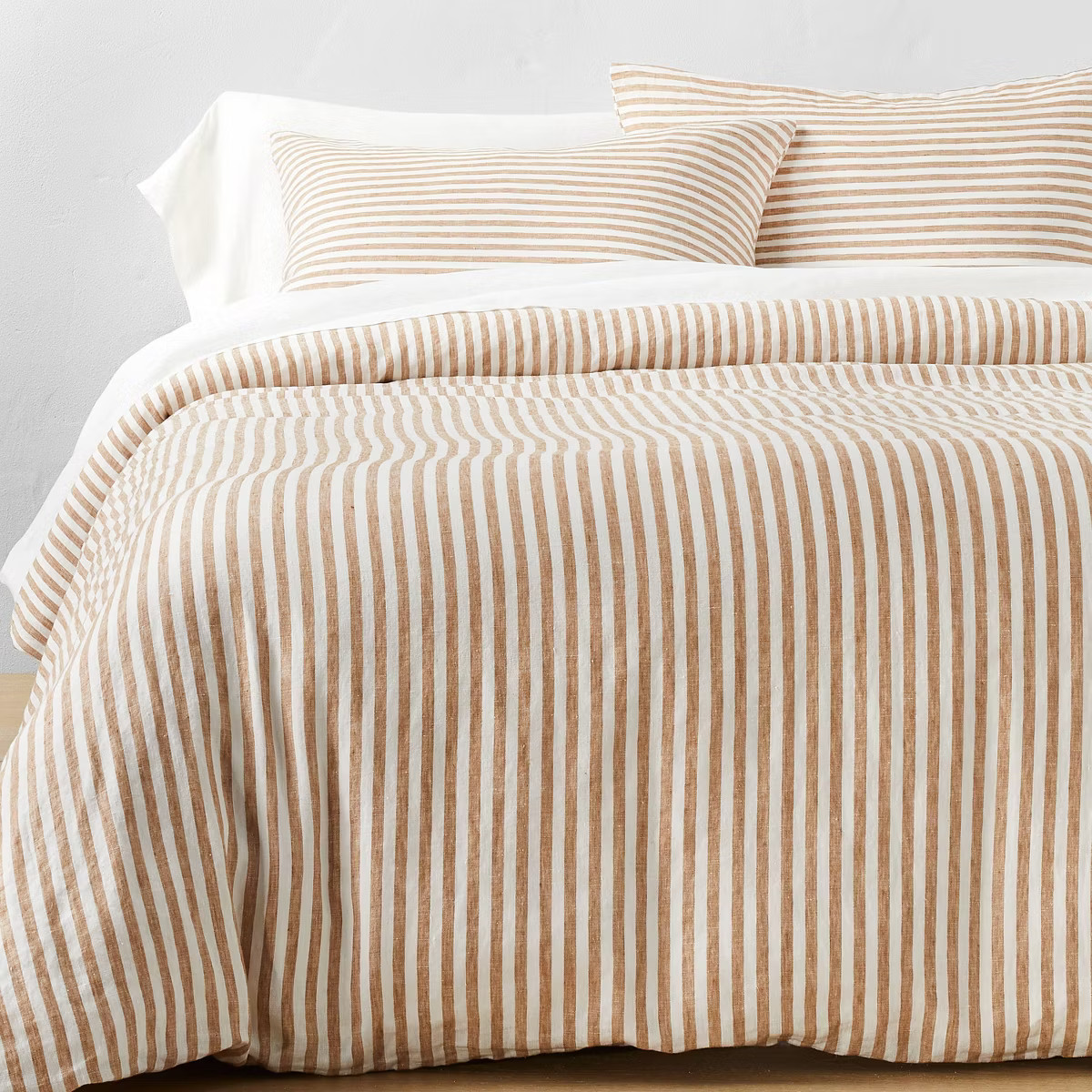 Full/Queen Linen Duvet & Sham Set Warm Brown - Casaluna™: Woven Stripe, Zipper Closure, OEKO-TE... | Target