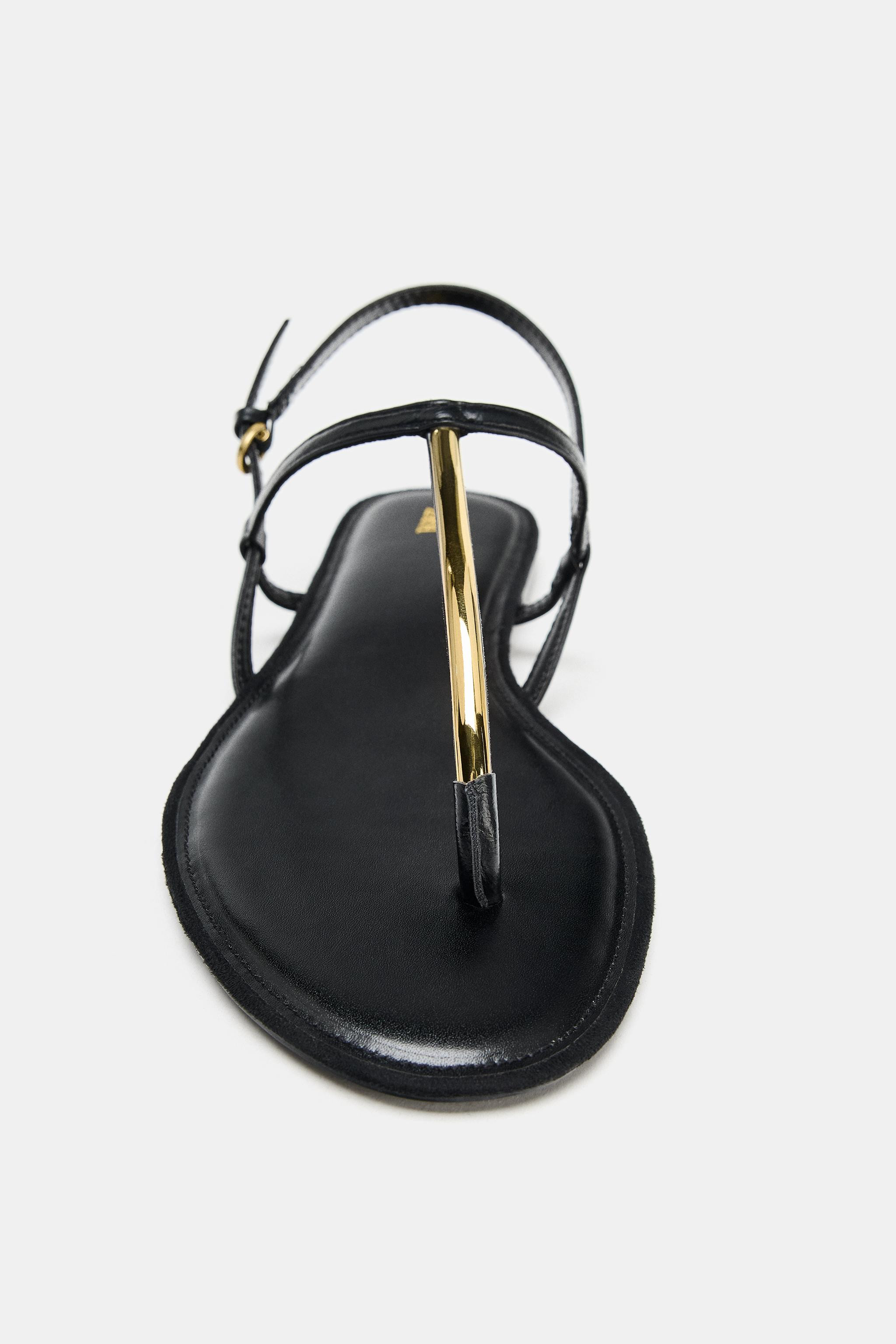 FLAT SANDALS WITH METALLIC APPLIQUE | Zara US