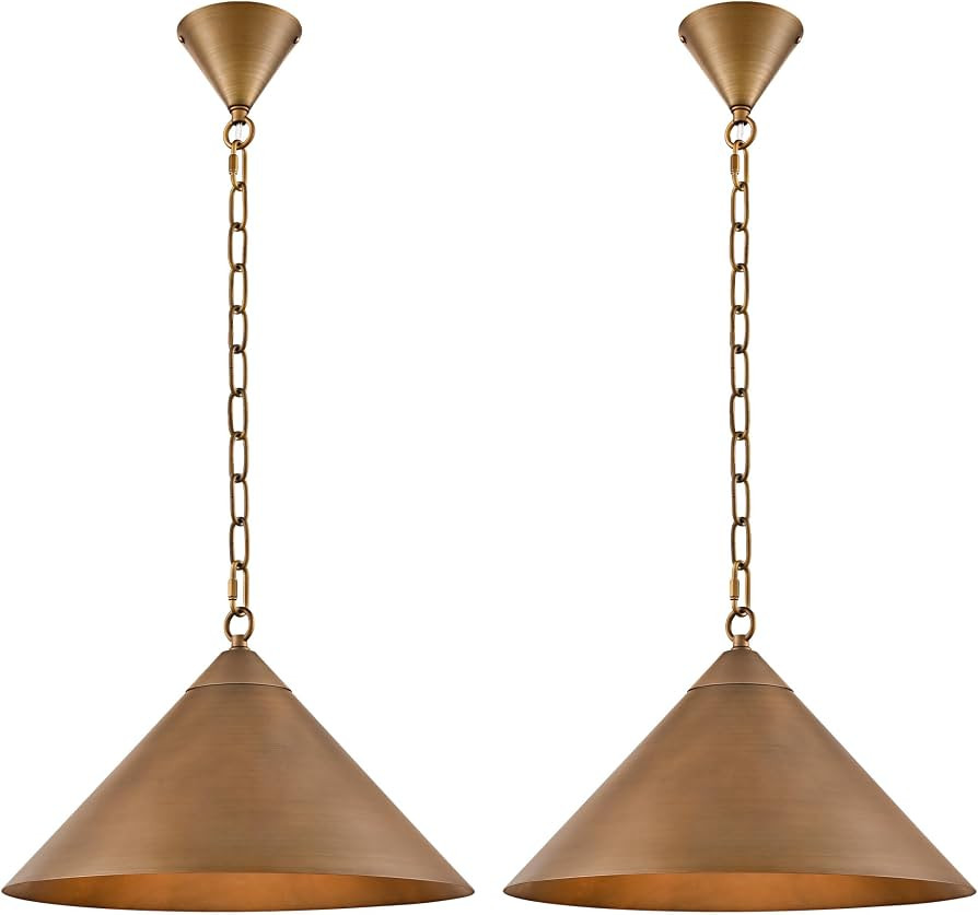 15.8 Inch Antique Brass Farmhouse Pendant Lights, 2 Pack All Metal Kitchen Island Pendant Lightin... | Amazon (US)
