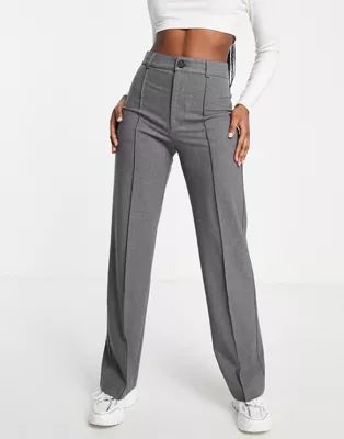 Pull&Bear high waisted tailored straight leg pants in gray | ASOS (Global)