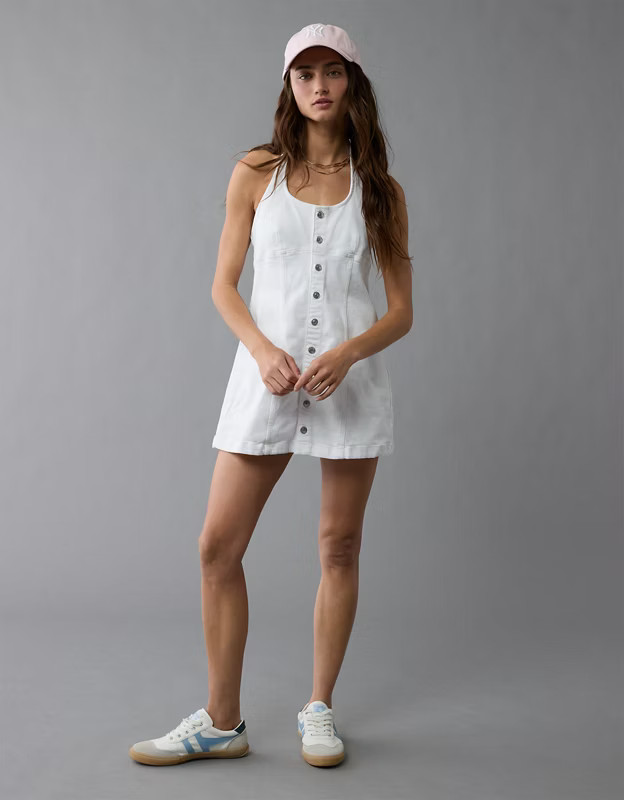 AE Denim Halter Button-Up Mini Dress | American Eagle Outfitters (US & CA)