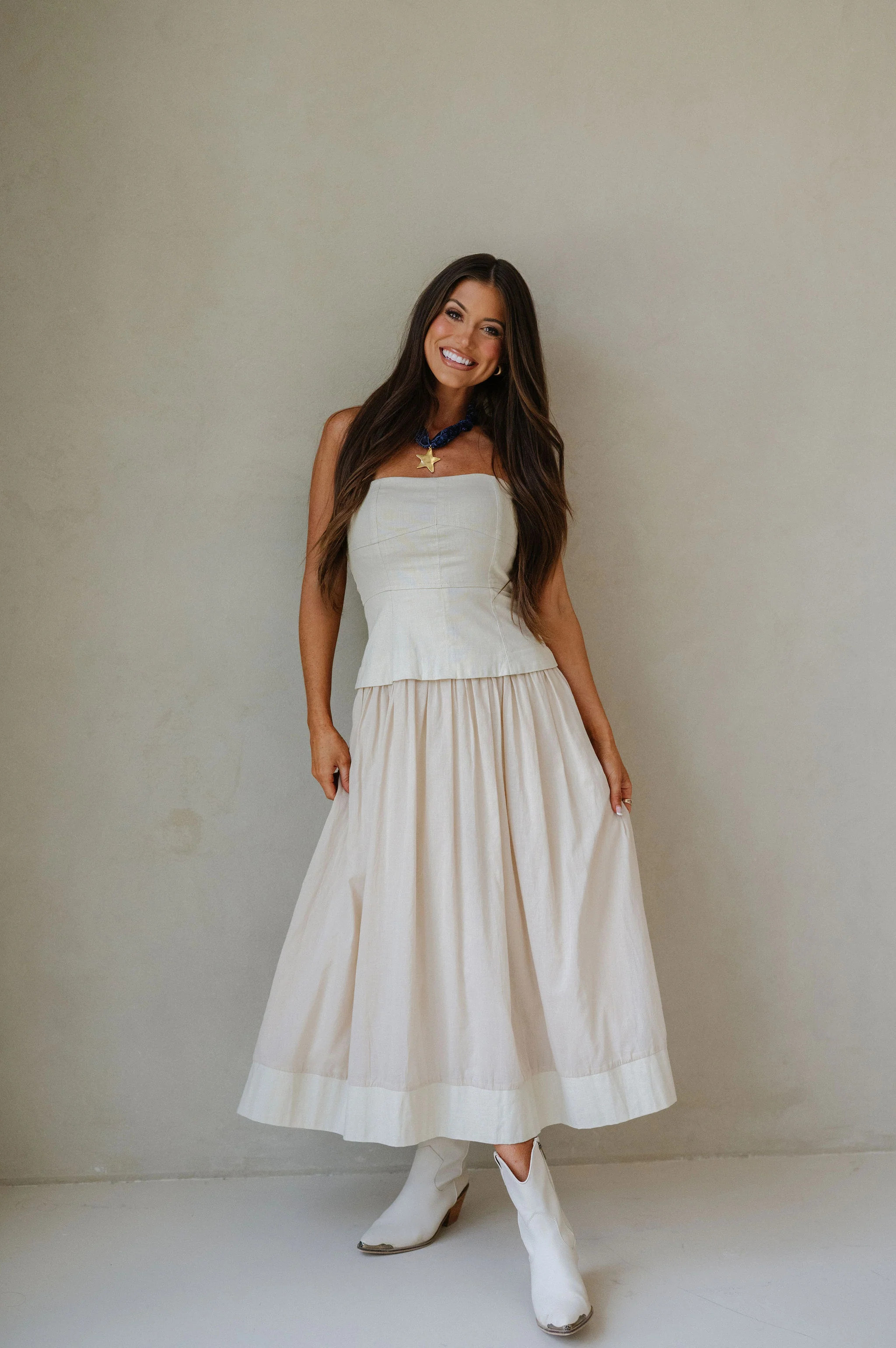 Corset Lined Strapless Dress-Ecru | These Three