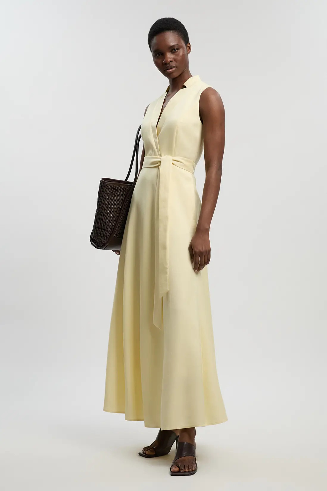 Tailored Linen Wrap Tie Waisted Maxi Dress | Karen Millen