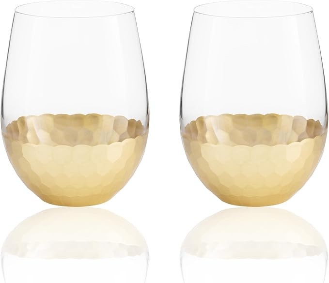 Stemless Wine Glasses, Set of 2, 18 Oz, Gold Honeycomb Design | Amazon (US)