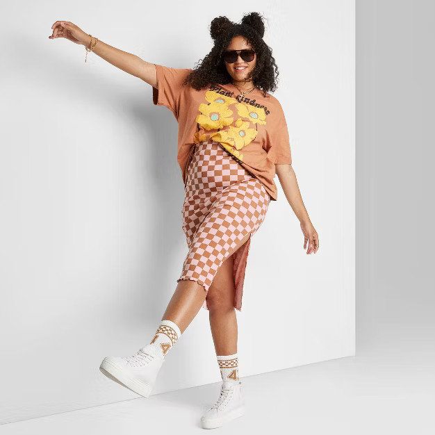 Women's Ascot + Hart Rib Knit Checkered Graphic Skirt | Target