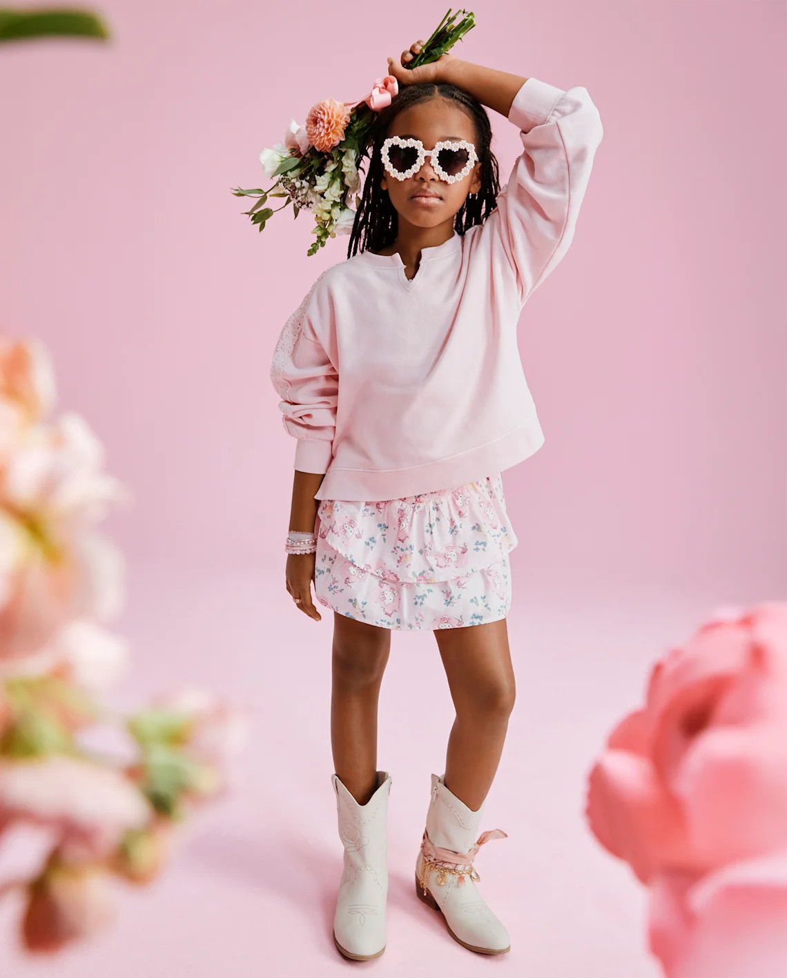 Girls Hello Kitty® Print Smocked Tiered Skirt - pink | The Children's Place