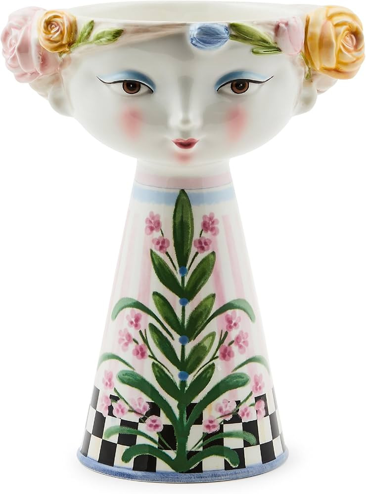 MACKENZIE-CHILDS Ceramic Vase, Unique Decorative Vase, Short, Rosy Meadow Lady | Amazon (US)