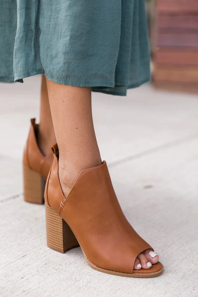 Cara Camel Open Toe Booties | The Pink Lily Boutique