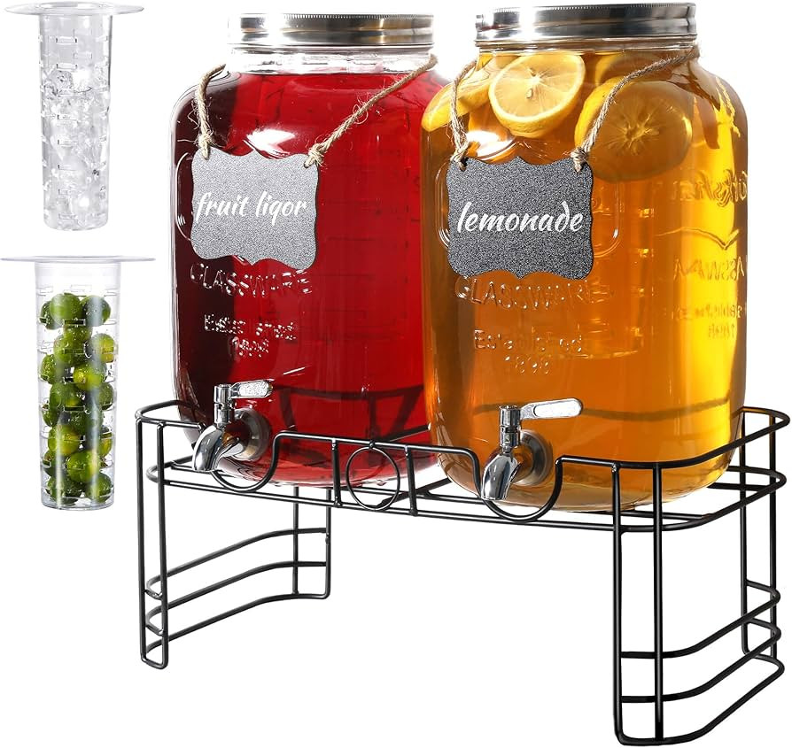 2 Gallon Drink Dispensers for Parties, 2 Pack Glass Beverage Dispenser with Stand & 18/8 Stainles... | Amazon (US)