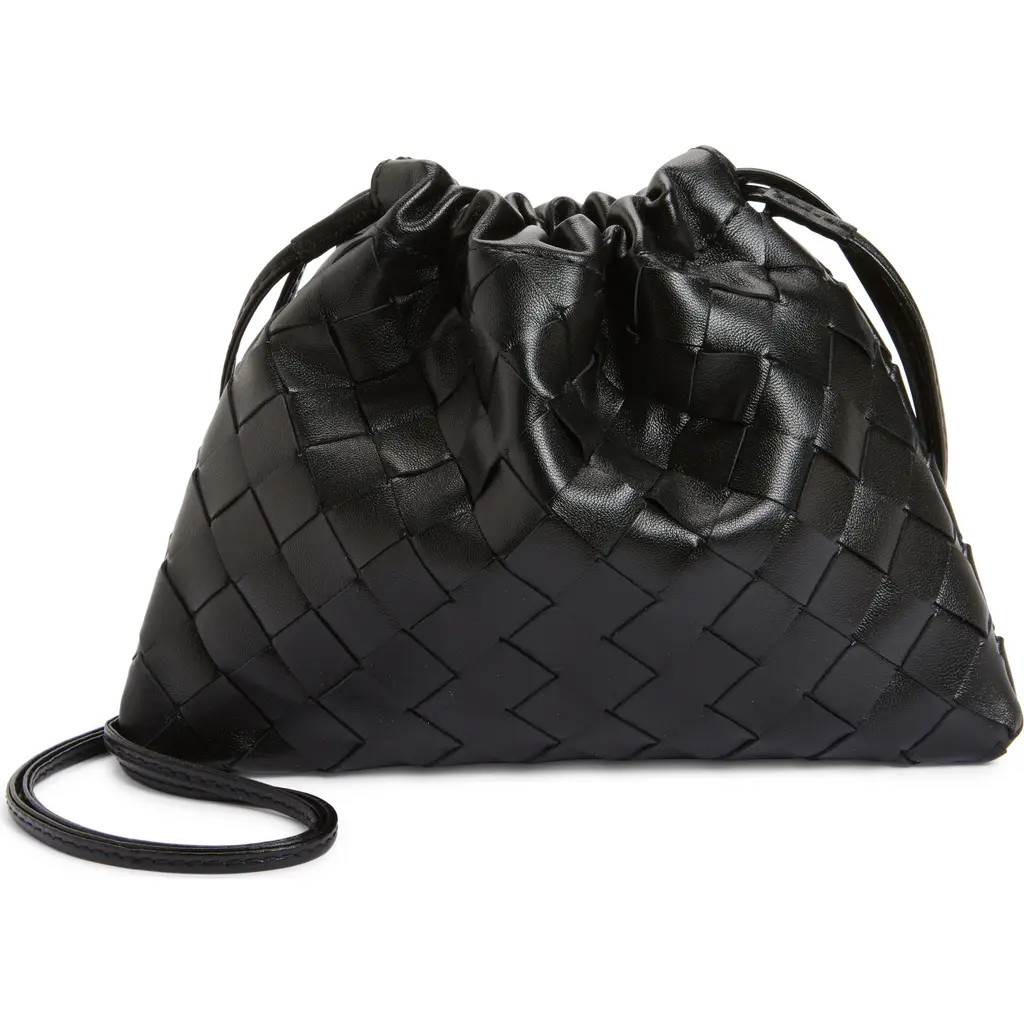 Bottega Veneta Small Dustbag Intrecciato Leather Shoulder Bag in 8425 Black-Gold at Nordstrom | Nordstrom