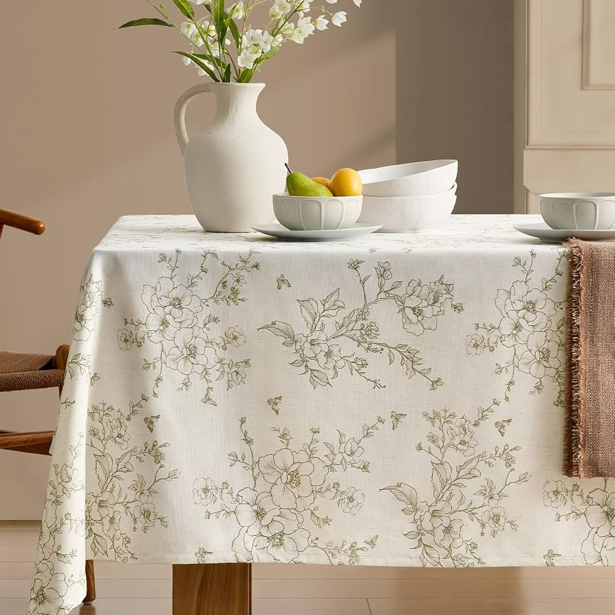 Farmhouse Green Floral Tablecloth Vintage French Rustic Linen Tablecloths Rectangular with Flower... | Amazon (US)