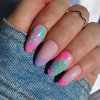 Press On Nails, Flowers French Tip, Frenchies Almond Coffin Stiletto Square, Summer Bright, Y2K 90S, Funky Flower, Purple Blue Orange Pink | Etsy (US)