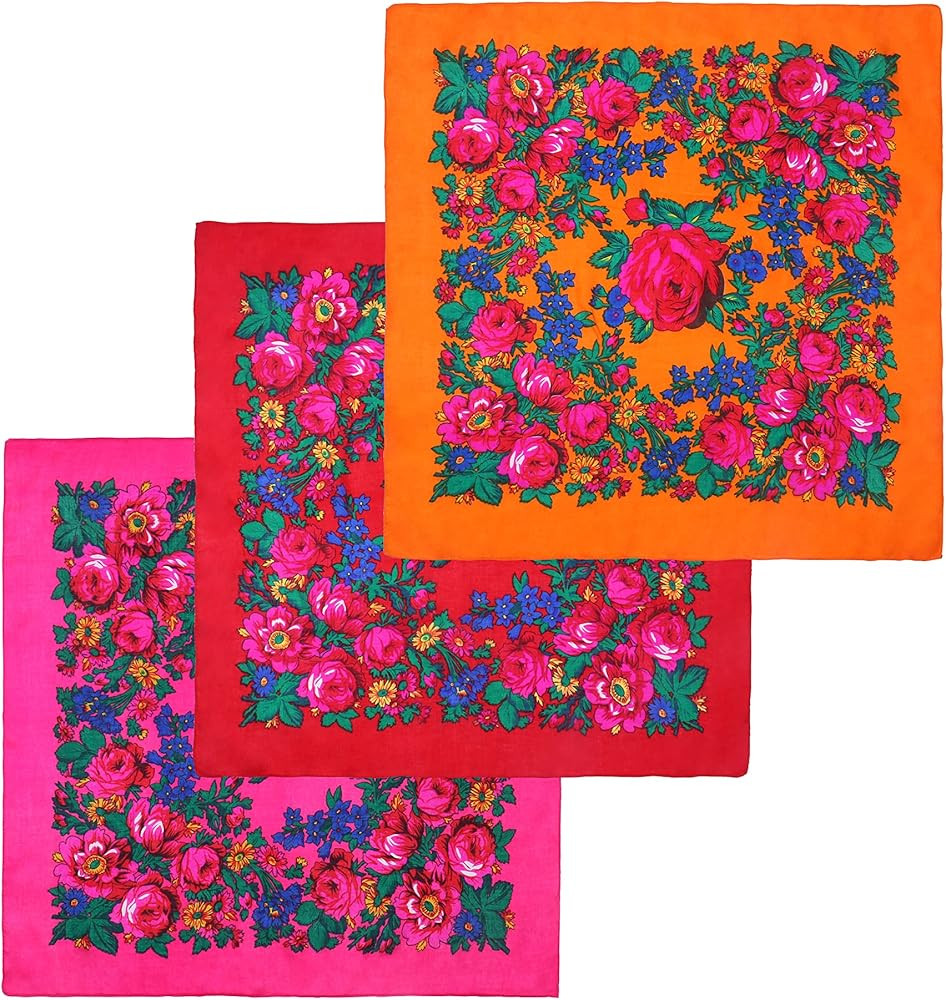MJ SERECA Acrylic Bandana Printed Hair Scarf Square Ukrainian Head Scarf Floral Babushka Neck Sca... | Amazon (US)