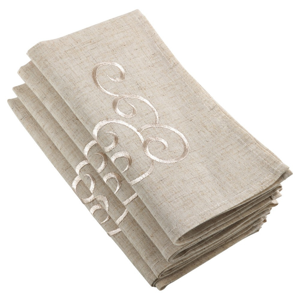 4pk Light Brown Embroidered Napkin 20"" - Saro Lifestyle , White | Target