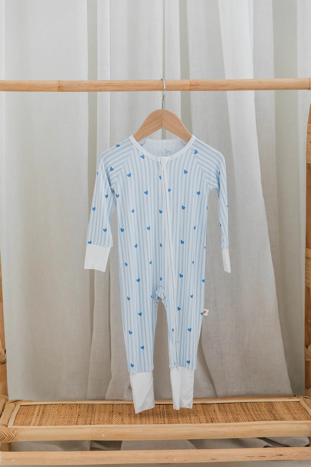 Valentine’s Blue & White Stripe Zippered Romper with Blue Hearts | Cozy Baby & Toddler Loungewe... | Ollie's Day