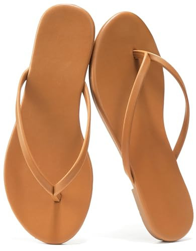 MOAILAOZI Flip Flops Sandals for Women, Summer Fashion Leather Slippers, Lightweight Comfortable Beach Sandals Slip On Flat Dressy zjc-4/5 Coffee Size 8 | Amazon (US)