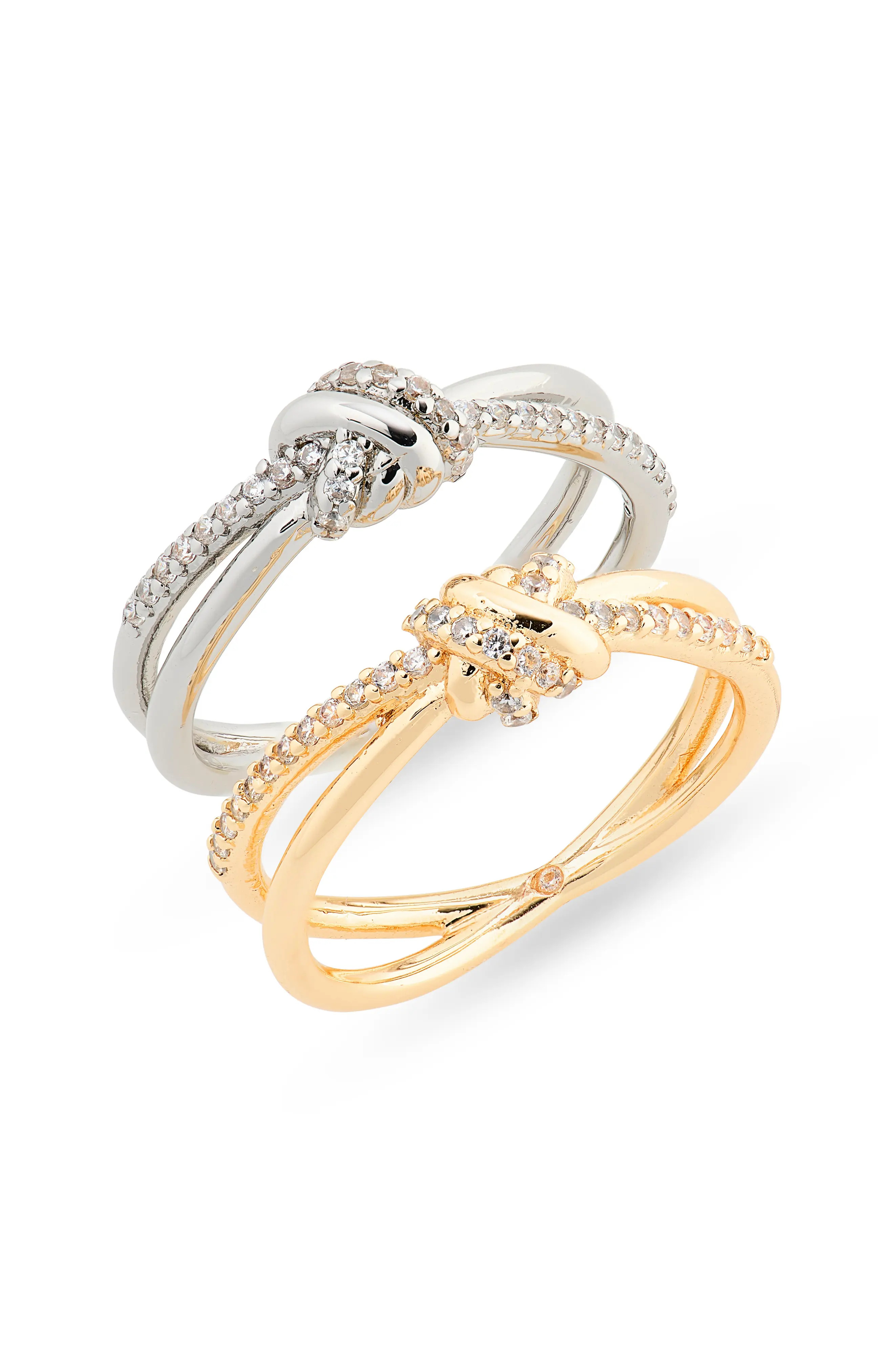 NORDSTROM RACK 2-Pack Cubic Zirconia Knotted Rings in Two Tone at Nordstrom Rack, Size 8 | Nordstrom Rack