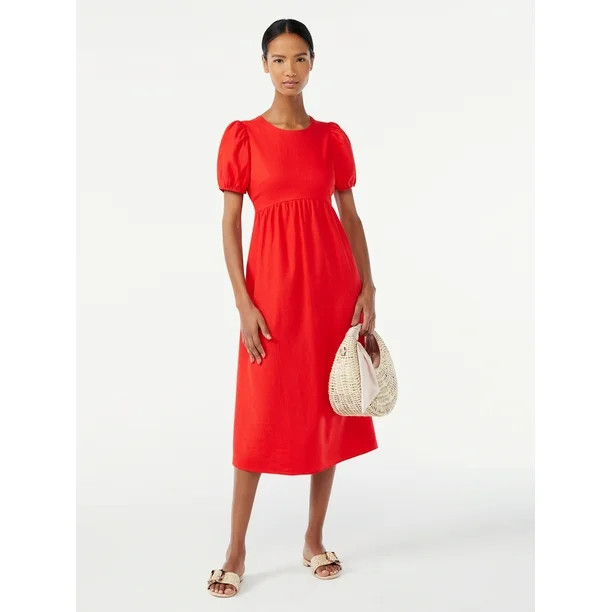 Scoop Women's Bow Back Midi Dress with Puff Sleeves | Walmart (US)