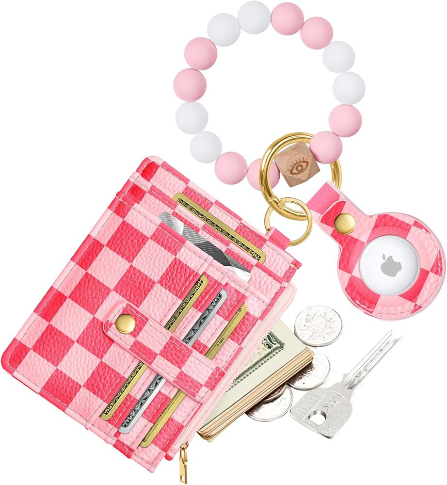 Wallet Keychain Wristlet for Women with AirTag Holder - Cute Design Credit Card Holder Wallets Ke... | Amazon (US)