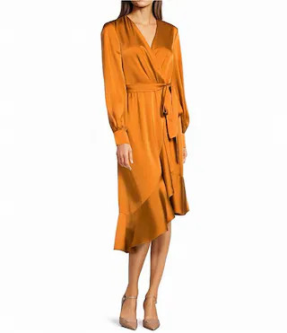 Alex Marie Lilac Hammered Satin V-Neck Long Sleeve Dress | Dillard's | Dillard's