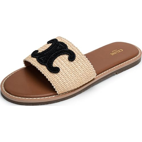 AZEEYHFC Raffia Wicker Flat Sandals for Women, Slip On Summer Straw Sandals for Women 2026, Comfortable Rattan Beach Essentials Slides 41 Black | Amazon (US)