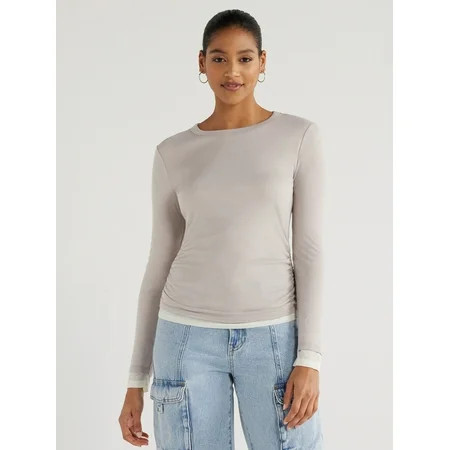 Scoop Women’s Layered Tee with Long Sleeves Sizes XS-XXL | Walmart (US)