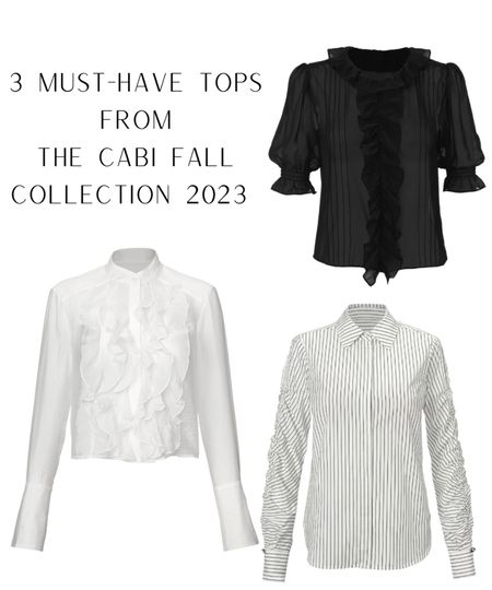Sheer black ruffle button top top, sheer white ruffle front long sleeve top, striped button down top with ruched sleeves. The cabi Fall clothing collection is gorgeous and I can’t wait to share more with you soon. For now, these are my top must-have tops for Fall. They’re perfect worn on their own or layered under cardigans and blazers.

#sheettop #fallfashion #cabi #trendingstyles

#LTKstyletip #LTKFind #LTKworkwear