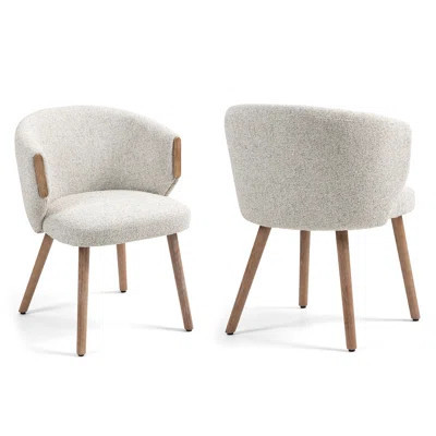 Set of 2 Bernice Beige Washed Boucle Fabric Dining Chair with Natural Wood Arms and Legs | Wayfair North America