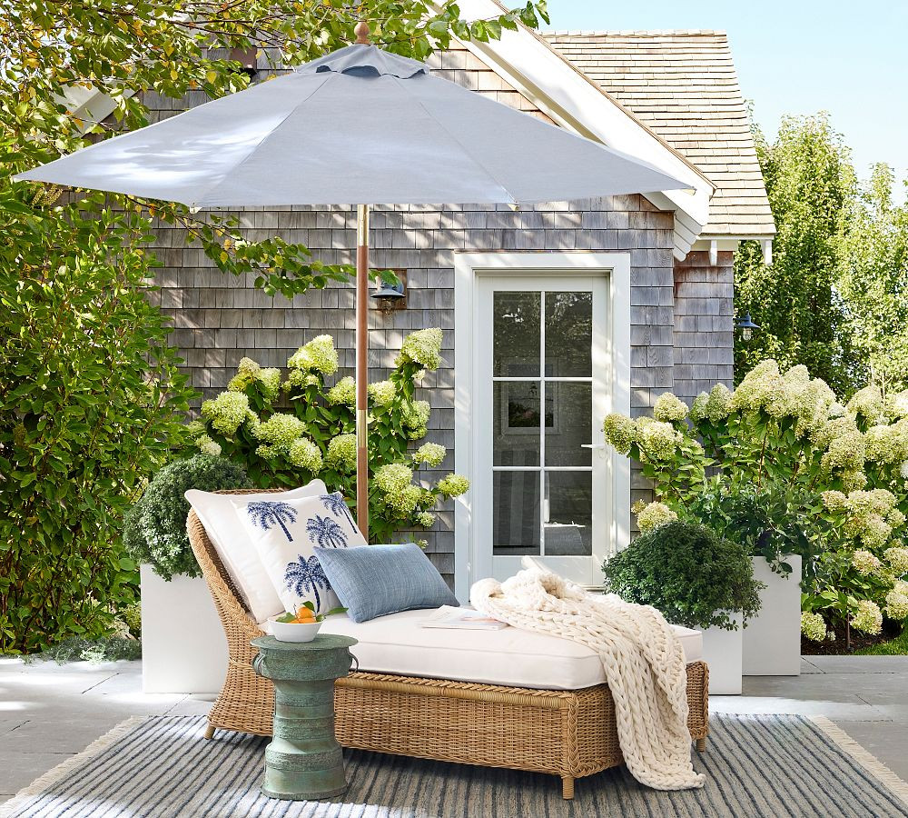 Premium 9' Round Outdoor Patio Umbrella – Teak Tilt Frame​ | Pottery Barn (US)