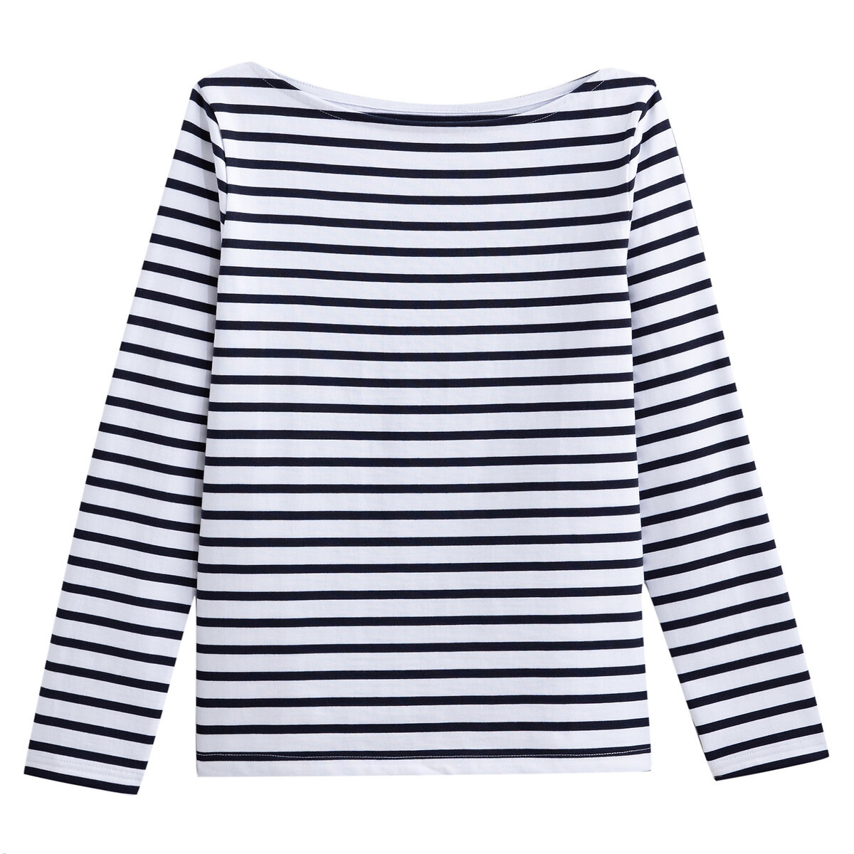 Breton Striped Cotton T-Shirt with Boat Neck and Long Sleeves | La Redoute (UK)