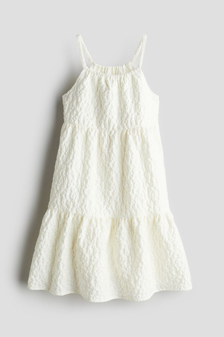 Jacquard-weave Tiered Dress - Sleeveless - Knee-length - Natural white - Kids | H&M US | H&M (US + CA)