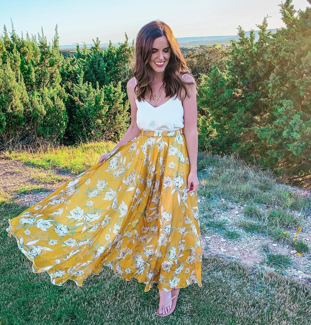 Flower Season Chiffon Maxi Skirt in Yellow | Chicwish