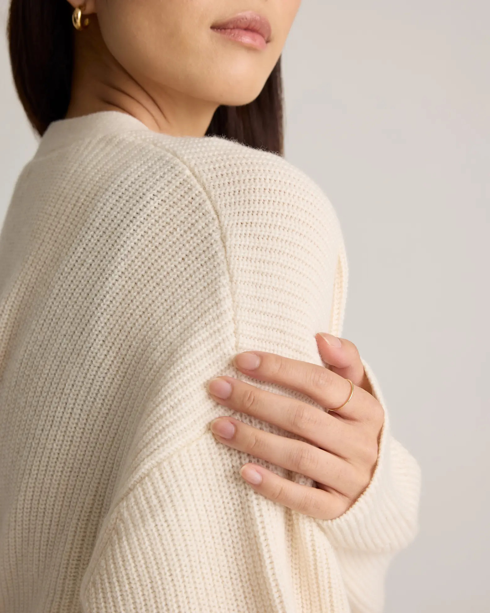 Mongolian Cashmere Fisherman Cropped Boxy Cardigan Sweater in Oatmeal | Quince
