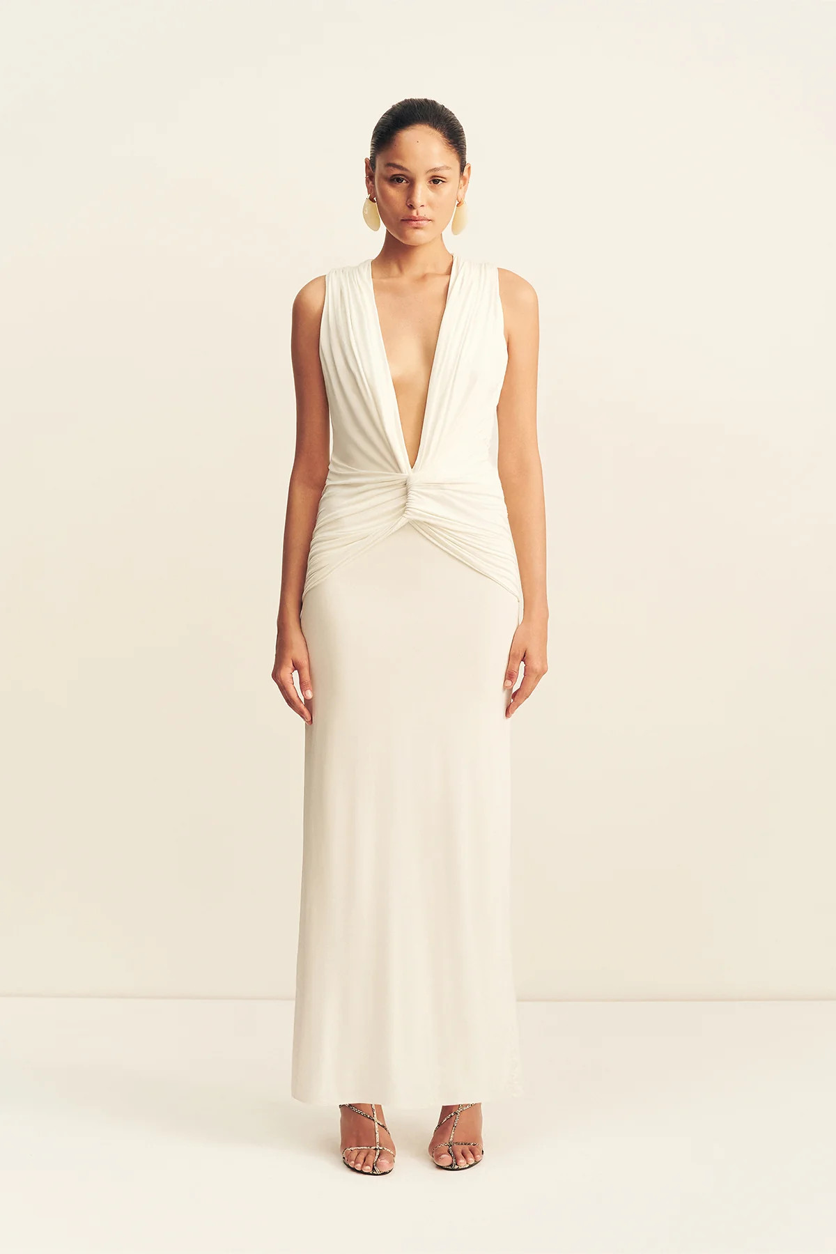 Miro Slinky Jersey Plunged Maxi Dress | Ivory | Dresses | Shona Joy | Shona Joy