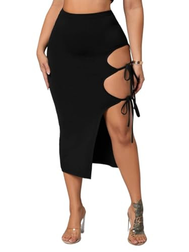 Womens Fashion Skirts, Solid Color Cutout Tie Side High Waist Skirt | Amazon (US)