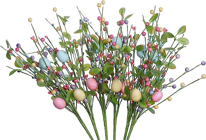 Amazon.com: LLZLL 6PCS Easter Egg Stems,17in Tall Artificial Easter Picks Colorful Berry Sprays f... | Amazon (US)
