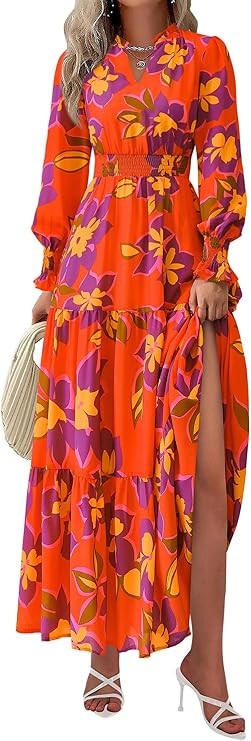 PRETTYGARDEN Women's Floral Maxi Dress 2026 Fall Long Sleeve V Neck A Line Long Flowy Spring Part... | Amazon (US)