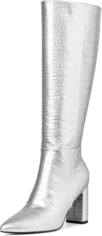 AOSPHIRAYLIAN Knee High Boots Chunky Heel Wide Calf Knee High Boots for Women Pointed Toe with Zi... | Amazon (US)