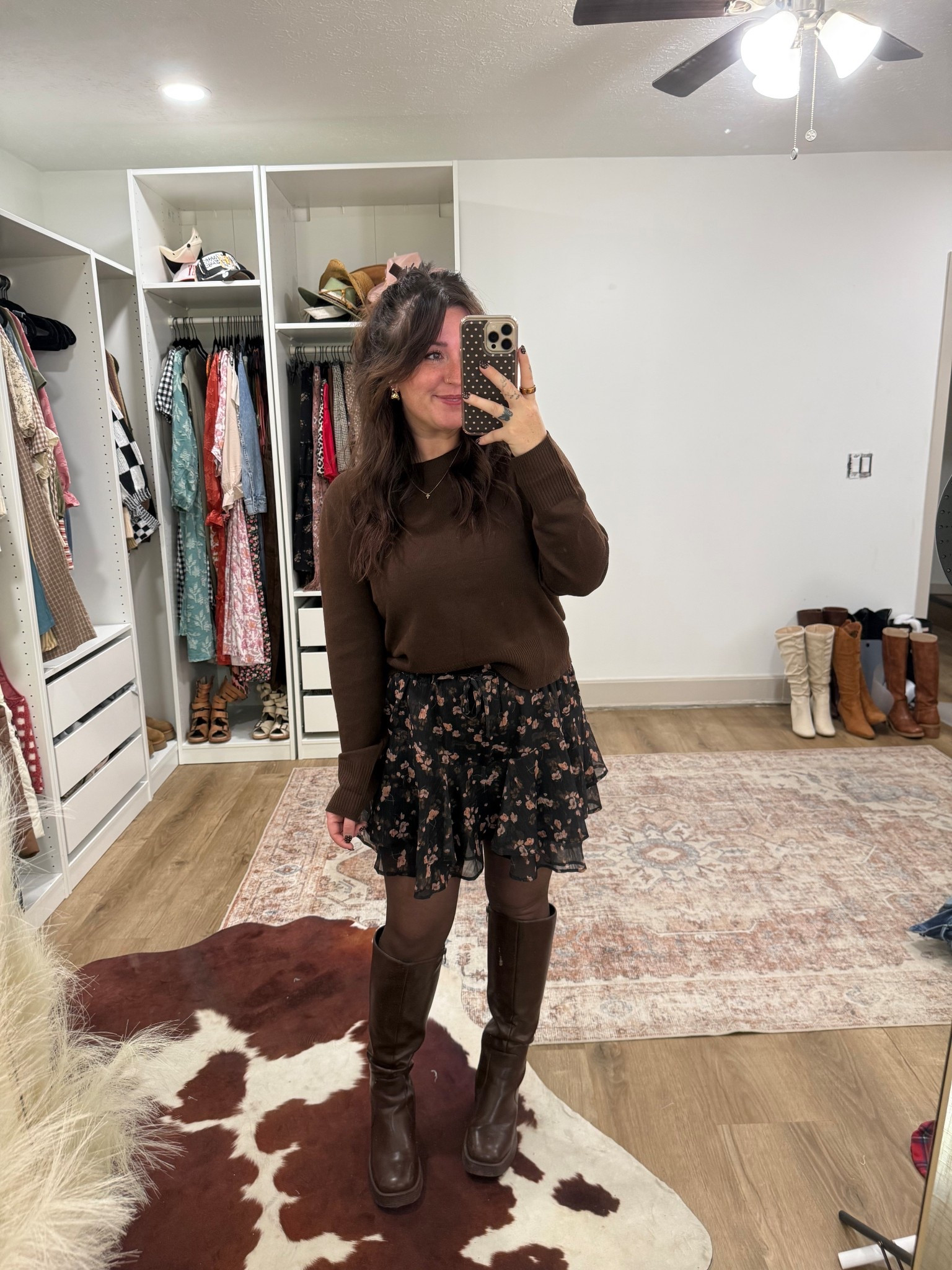 Casual sweater with flowy floral skort! Comfortable & trendy autumn/winter look! Pair with these black boots. 5’1 size 8/10 wearing mediums!

#LTKootd #LTKPetite #LTKFindsUnder50