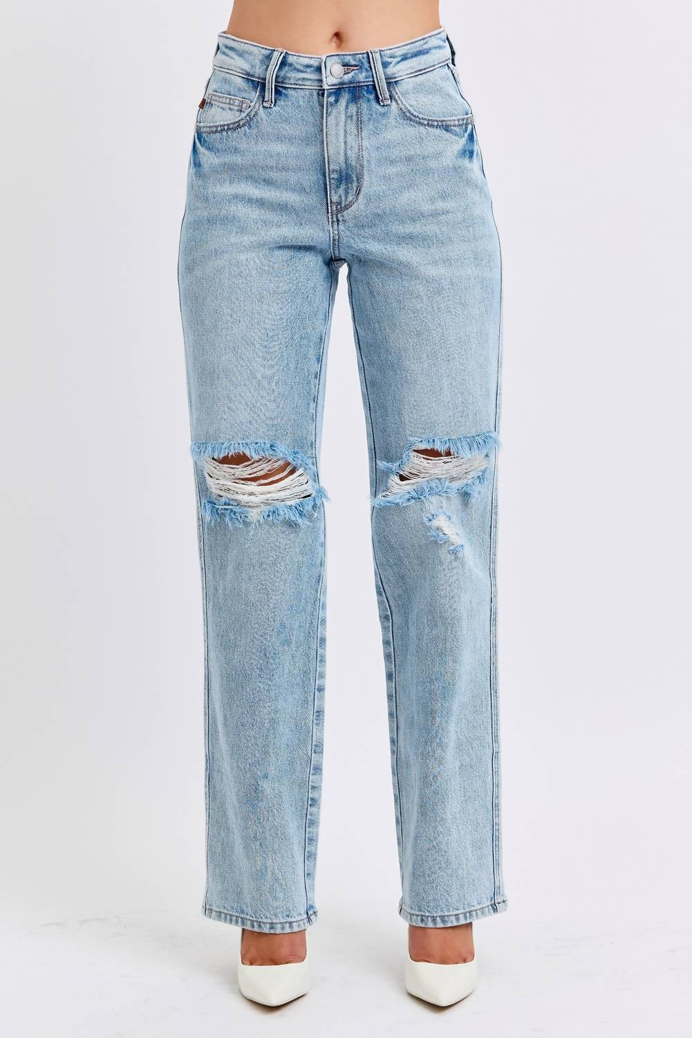 High Waist Rigid Magic Destroy 90's Straight Jean In Light Wash | Shop Simon