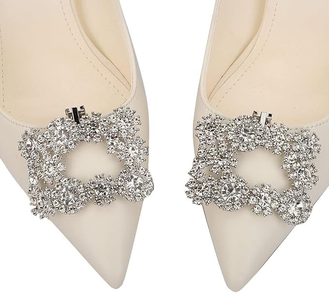 Missgrace Women Sparkling Rhinestone Silver Geometry Shoe Clips Wedding Bridal Shoe Buckles Decor... | Amazon (US)