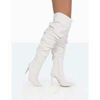 Lariza Off White Faux Suede Pointed Toe Stiletto Over the Knee Boots | Public Desire (US & CA)