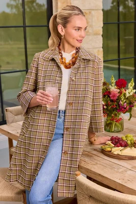 Green Plaid Print Trench Coat | Avara