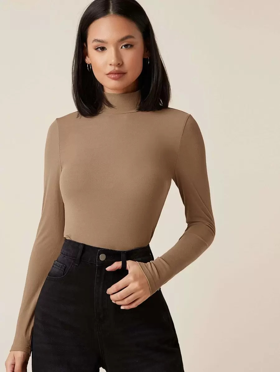 SHEIN High Neck Solid Fitted Tee | SHEIN