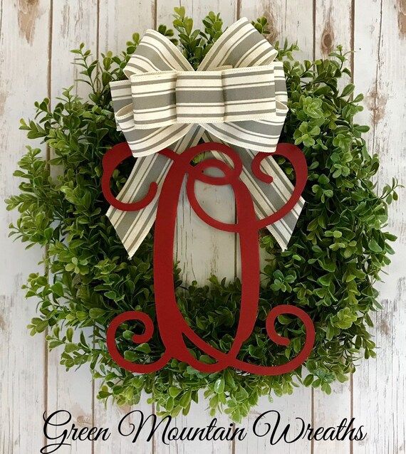 Wreath For Front Door | Boxwood Wreath | Monogram Wreath | Year Around Wreath | Spring Wreath | S... | Etsy (US)