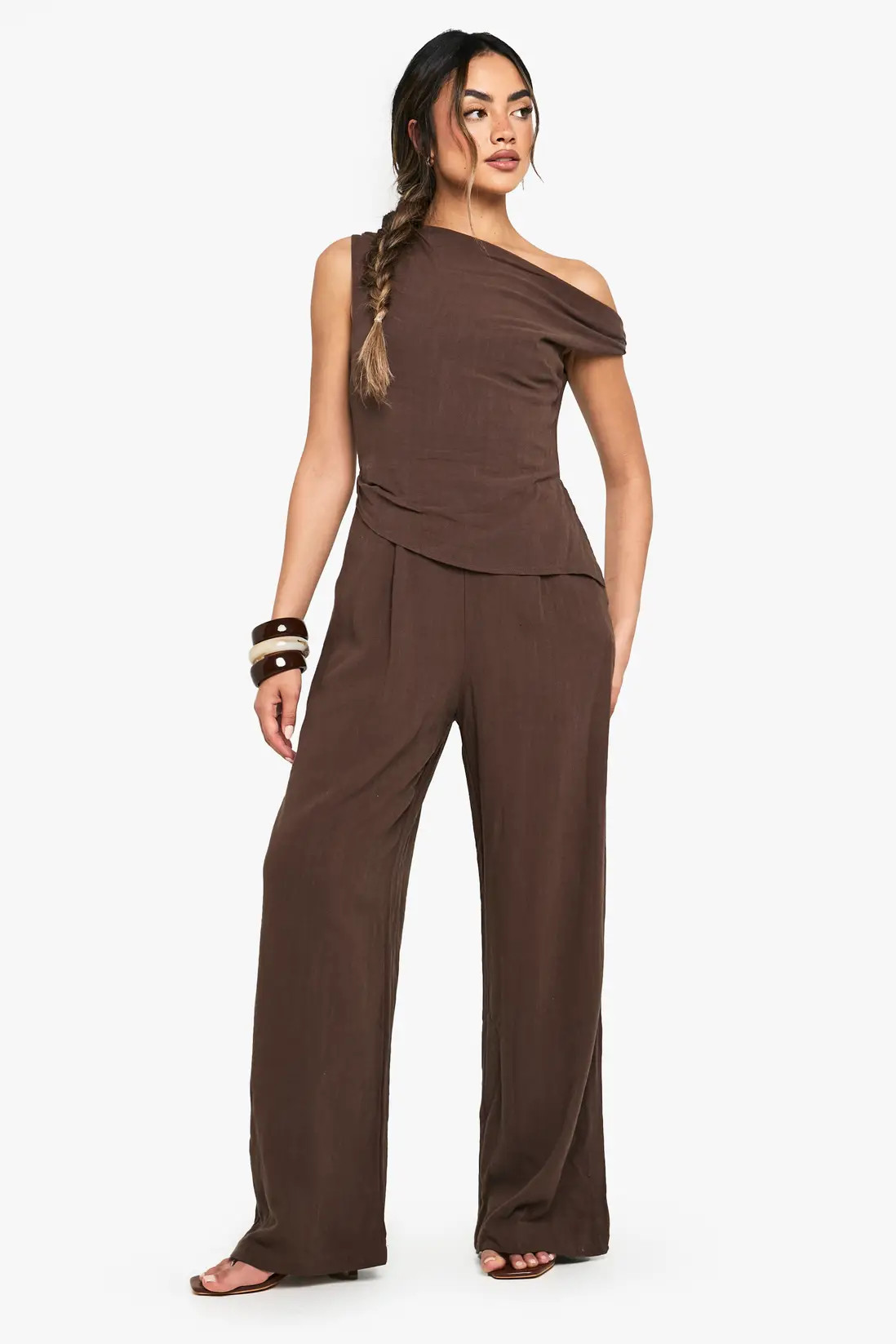 Chocolate Linen Look Twist Strap Jumpsuit | Boohoo | Boohoo.com (UK & IE)